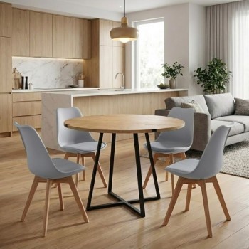 Σετ τραπεζαρία 5τμχ Rubes - Viva Megapap χρώμα φυσικό οξιάς - γκρι Ø100x78εκ.