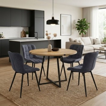 Σετ τραπεζαρία 5τμχ Rubes - Chiara Megapap χρώμα φυσικό οξιάς - ανθρακί Ø100x78εκ.