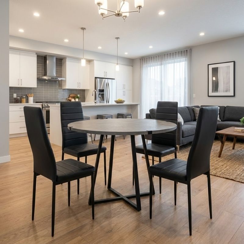 Σετ τραπεζαρία 5τμχ Rubes - Rosa Megapap χρώμα γκρι σκυροδέματος - μαύρο Ø100x78εκ.