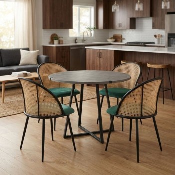 Σετ τραπεζαρία 5τμχ Rubes - Jacob Megapap χρώμα γκρι σκυροδέματος - κυπαρισσί Ø100x78εκ.