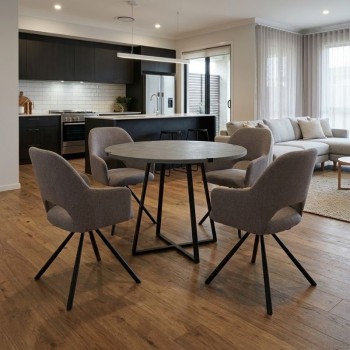 Σετ τραπεζαρία 5τμχ Rubes - Gabriel Megapap χρώμα γκρι σκυροδέματος - ανοιχτό μπεζ Ø100x78εκ.