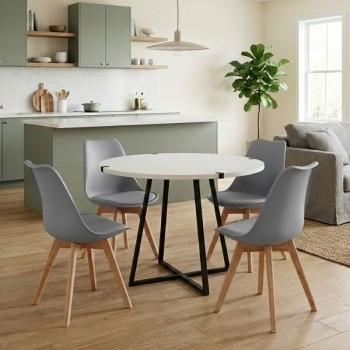 Σετ τραπεζαρία 5τμχ Rubes - Viva Megapap χρώμα λευκό - γκρι Ø100x78εκ.