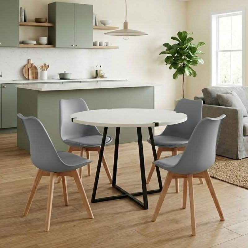 Σετ τραπεζαρία 5τμχ Rubes - Viva Megapap χρώμα λευκό - γκρι Ø100x78εκ.