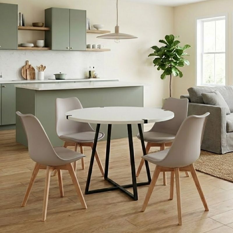 Σετ τραπεζαρία 5τμχ Rubes - Viva Megapap χρώμα λευκό - cappuccino Ø100x78εκ.