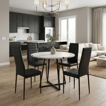 Σετ τραπεζαρία 5τμχ Rubes - Rosa Megapap χρώμα λευκό - μαύρο Ø100x78εκ.