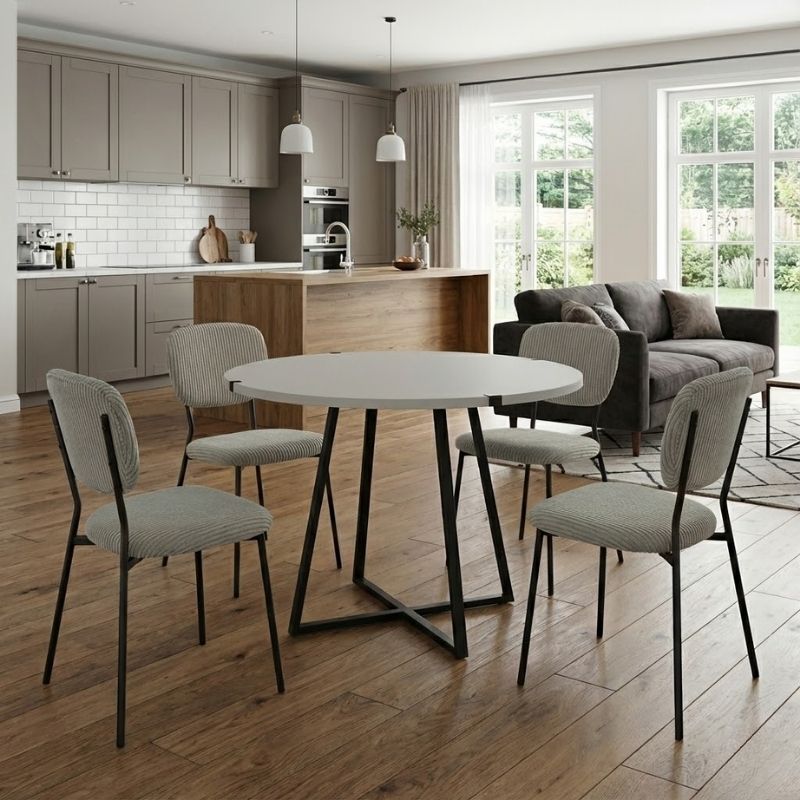 Σετ τραπεζαρία 5τμχ Rubes - Kevin Megapap χρώμα λευκό - λαδί Ø100x78εκ.