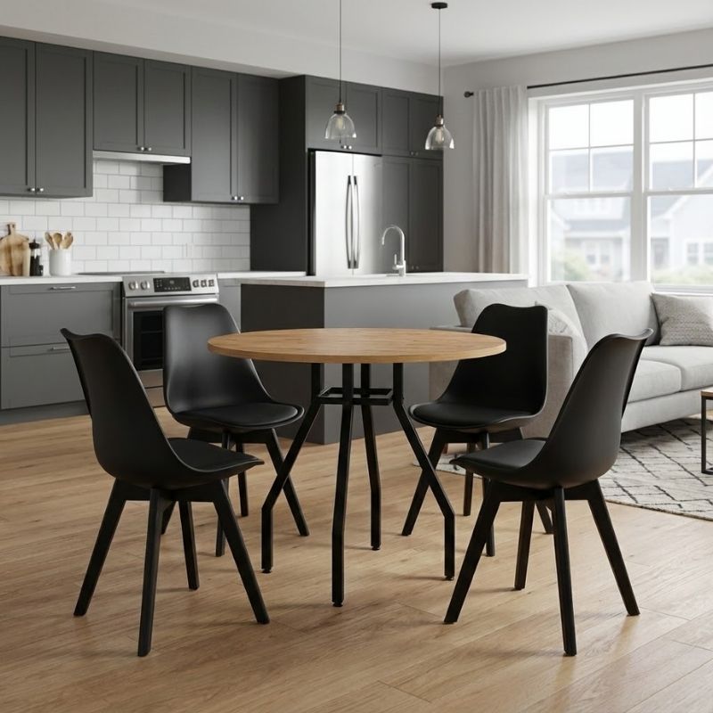 Σετ τραπεζαρία 5τμχ Roma - Viva Megapap χρώμα pine oak - μαύρο Ø80x75εκ.