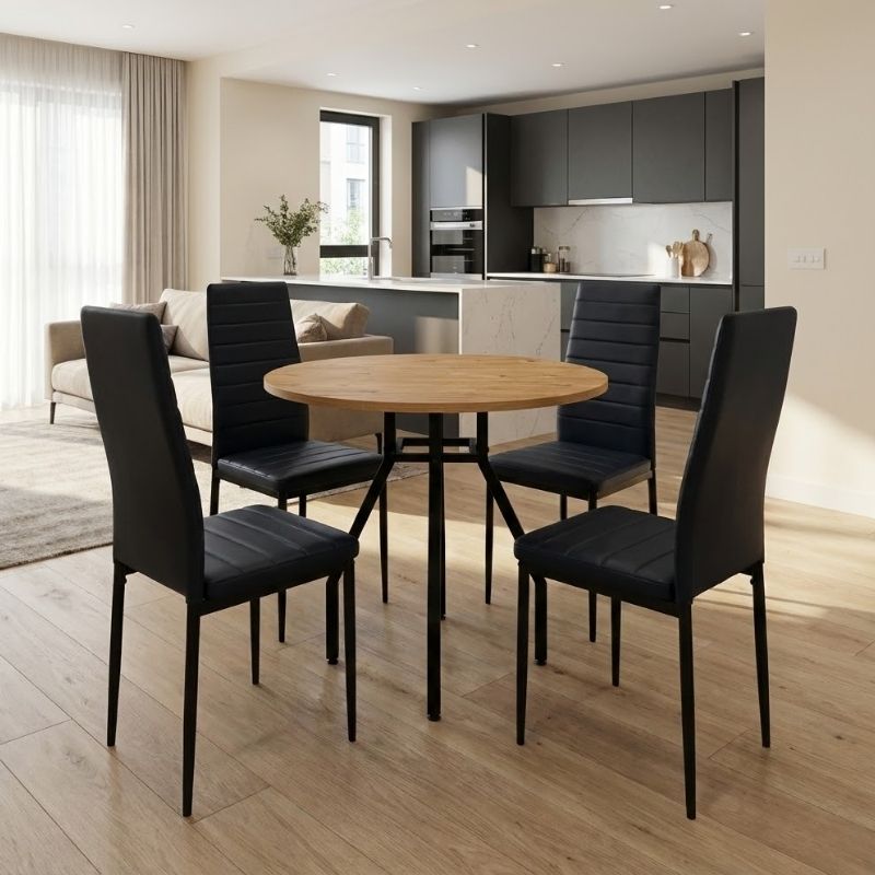 Σετ τραπεζαρία 5τμχ Roma - Rosa Megapap χρώμα pine oak - μαύρο Ø80x75εκ.