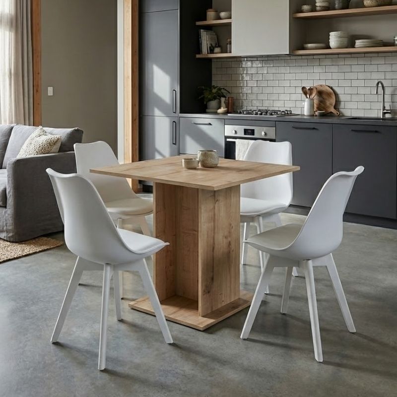 Σετ τραπεζαρία 5τμχ Allos - Viva Megapap χρώμα sapphire oak - λευκό 75x75x77εκ.