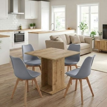 Σετ τραπεζαρία 5τμχ Allos - Viva Megapap χρώμα sapphire oak - γκρι 75x75x77εκ.