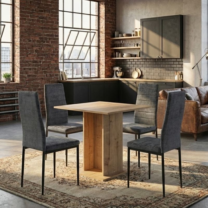 Σετ τραπεζαρία 5τμχ Allos - Rosa Megapap χρώμα sapphire oak - γκρι 75x75x77εκ.