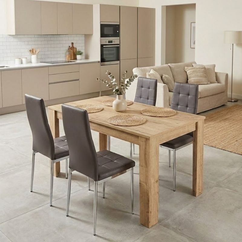 Σετ τραπεζαρία 5τμχ Darlen - Rosa Megapap χρώμα sapphire oak - καφέ/χρωμίου πόδι 125x72x74εκ.