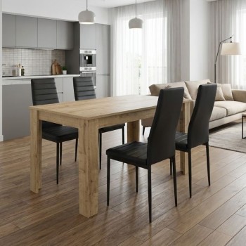 Σετ τραπεζαρία 5τμχ Darlen - Rosa Megapap χρώμα sapphire oak - μαύρο 125x72x74εκ.