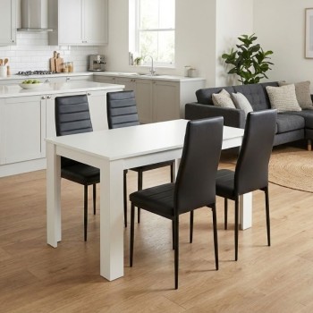 Σετ τραπεζαρία 5τμχ Darlen - Rosa Megapap χρώμα λευκό - μαύρο 125x72x74εκ.