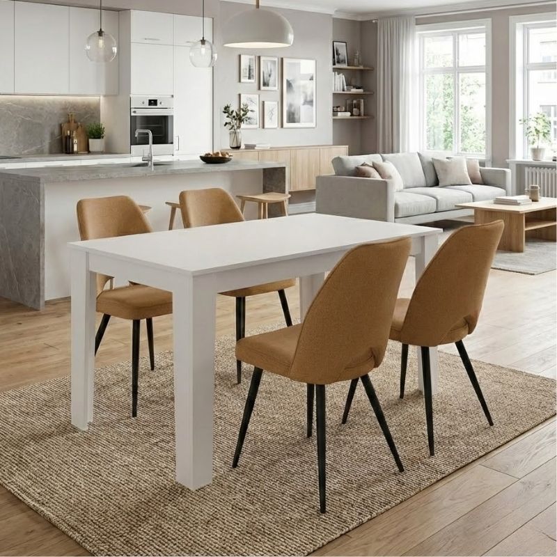 Σετ τραπεζαρία 5τμχ Darlen - Christy Megapap χρώμα λευκό - μουσταρδί 125x72x74εκ.