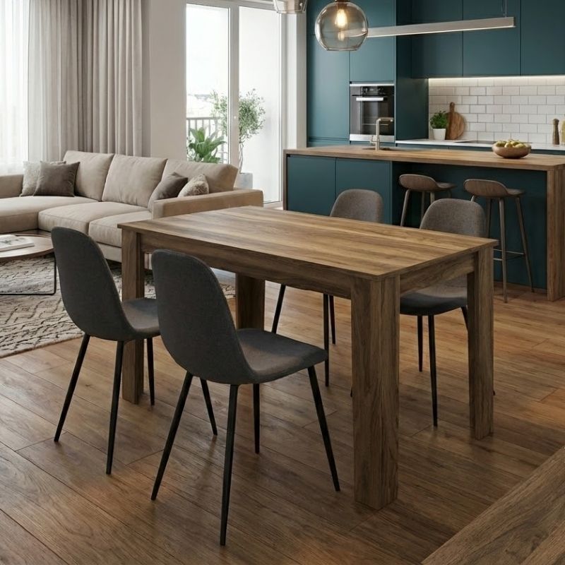 Σετ τραπεζαρία 5τμχ Darlen - Iris Megapap χρώμα καρυδί - γκρι 125x72x74εκ.