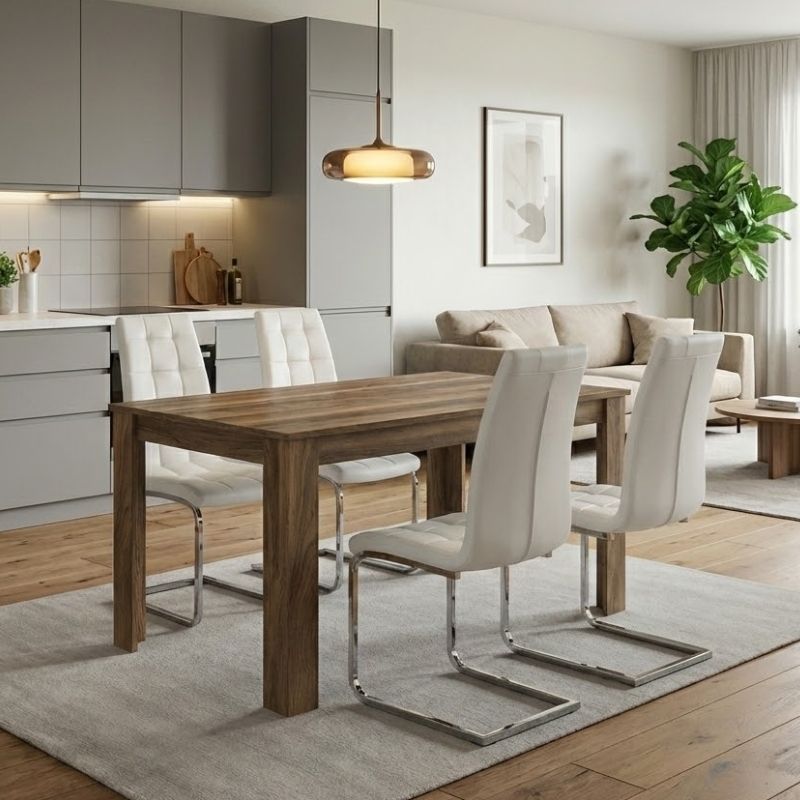 Σετ τραπεζαρία 5τμχ Darlen - Vela Megapap χρώμα καρυδί - λευκό 125x72x74εκ.