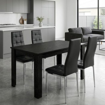 Σετ τραπεζαρία 5τμχ Darlen - Rosa Megapap χρώμα sencron black - μαύρο/χρωμίου πόδι 125x72x74εκ.