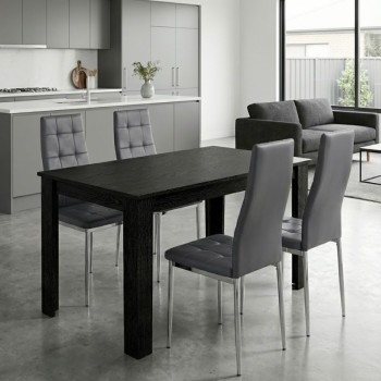 Σετ τραπεζαρία 5τμχ Darlen - Rosa Megapap χρώμα sencron black - γκρι/χρωμίου πόδι 125x72x74εκ.