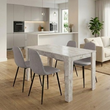 Σετ τραπεζαρία 5τμχ Darlen - Iris Megapap χρώμα λευκό εφέ μαρμάρου - ανοιχτό μπεζ 125x72x74εκ.