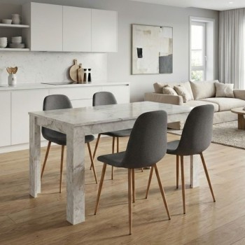 Σετ τραπεζαρία 5τμχ Darlen - Iris Megapap χρώμα λευκό εφέ μαρμάρου - γκρι/φυσικό πόδι 125x72x74εκ.