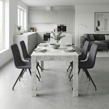 Σετ τραπεζαρία 5τμχ Darlen - Bianca Megapap χρώμα λευκό εφέ μαρμάρου - γκρι 125x72x74εκ.