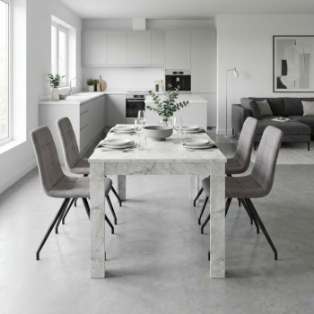 Σετ τραπεζαρία 5τμχ Darlen - Bianca Megapap χρώμα λευκό εφέ μαρμάρου - ανοιχτό μπεζ 125x72x74εκ.