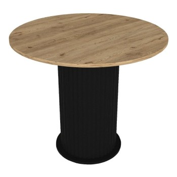 Σετ τραπεζαρία 5τμχ Bohema - Iris Megapap χρώμα μαύρο/sepet oak - γκρι/φυσικό πόδι Ø90x77,7εκ.