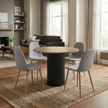 Σετ τραπεζαρία 5τμχ Bohema - Iris Megapap χρώμα μαύρο/sepet oak - ανοιχτό μπεζ/φυσικό πόδι Ø90x77,7εκ.