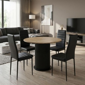 Σετ τραπεζαρία 5τμχ Bohema - Rosa Megapap χρώμα μαύρο/sepet oak - μαύρο Ø90x77,7εκ.