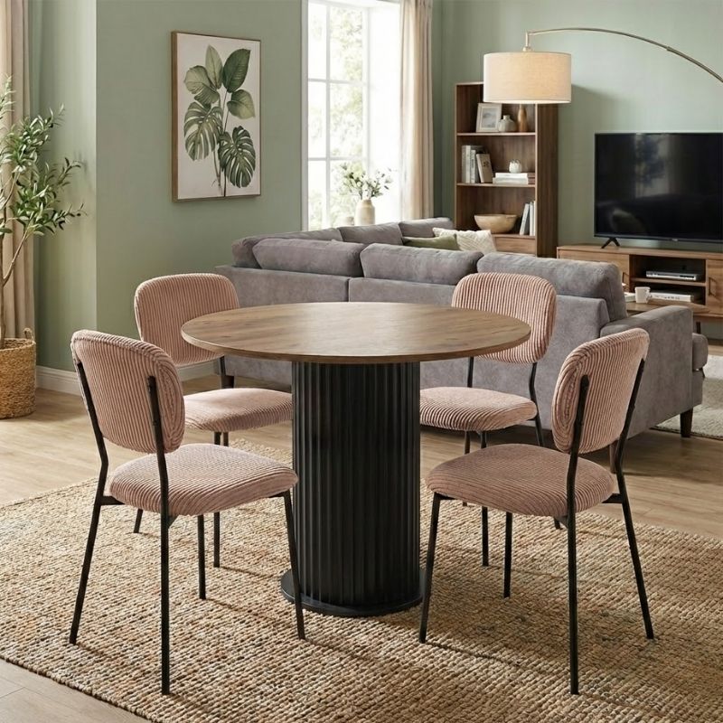 Σετ τραπεζαρία 5τμχ Bohema - Kevin Megapap χρώμα μαύρο/sepet oak - μόκα Ø90x77,7εκ.