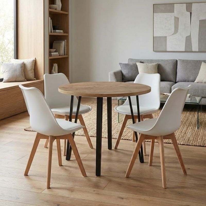 Σετ τραπεζαρία 5τμχ Xana - Viva Megapap χρώμα sepet oak - λευκό Ø90x77,5εκ.