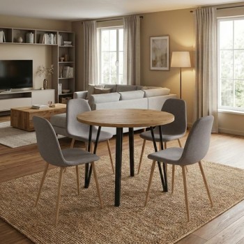 Σετ τραπεζαρία 5τμχ Xana - Iris Megapap χρώμα sepet oak - ανοιχτό μπεζ/φυσικό πόδι Ø90x77,5εκ.