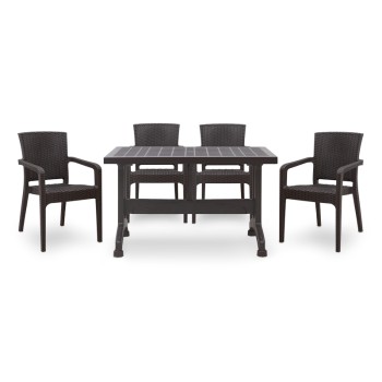 Σετ τραπεζαρία κήπου Callan Megapap 5τμχ πολυπροπυλενίου τραπέζι 140x80 - πολυθρόνα recycled χρώμα καφέ S_GP046-0003,1+GP046-0001,2x4