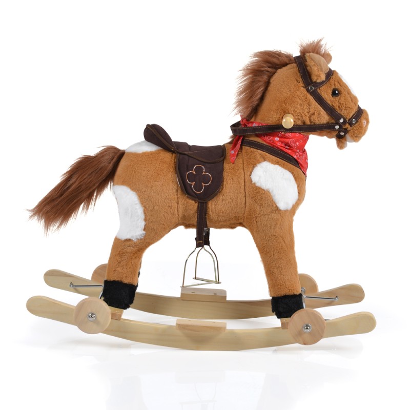 Plush rocking horse with wheels Thunder khaki WJ-302