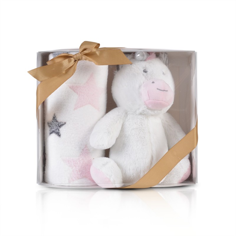 Baby Blanket 90/75 cm with toy Unicorn stars