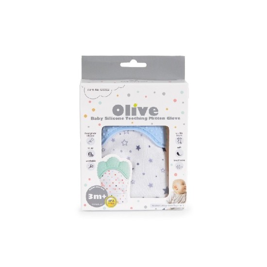 Baby Silicone teething mitten glove Olive blue Baby Silicone teething mitten glove Olive blue