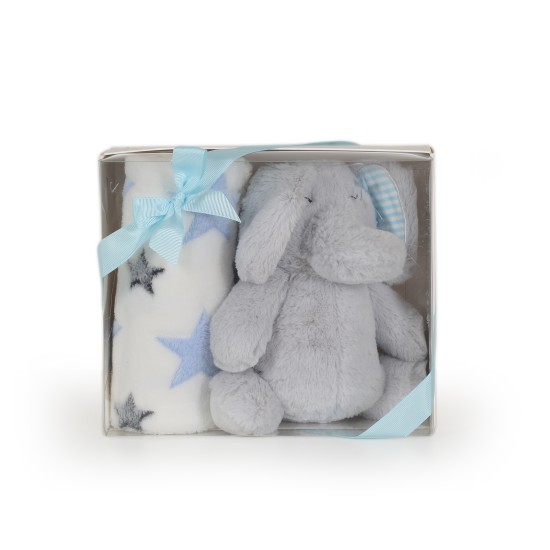 Baby blanket 90/75 cm with toy Elephant blue