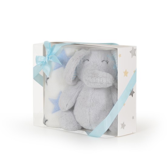 Baby blanket 90/75 cm with toy Elephant blue
