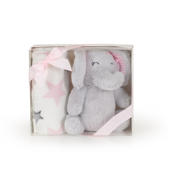 Baby blanket 90/75 cm with toy Elephant pink