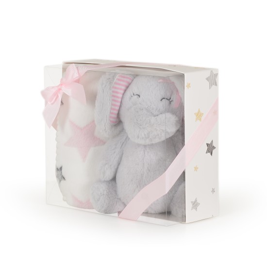 Baby blanket 90/75 cm with toy Elephant pink