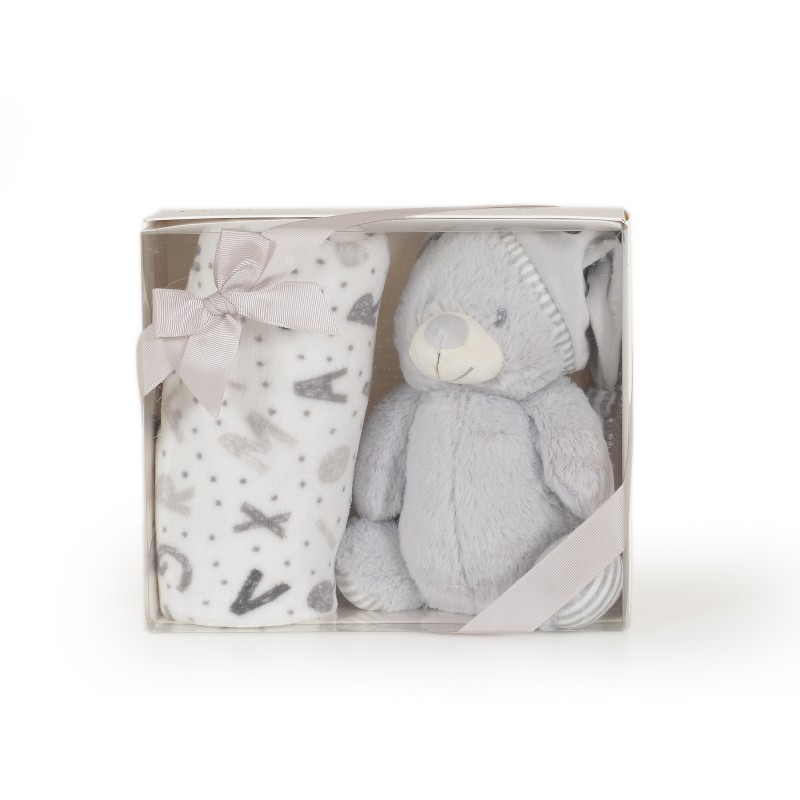 Baby blanket 90/75 cm with toy Grey bear