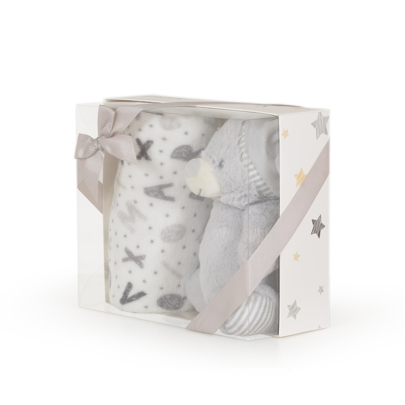 Baby blanket 90/75 cm with toy Grey bear