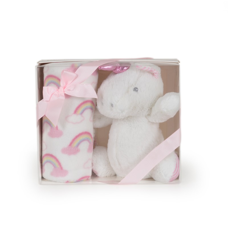 Baby blanket 90/75 cm with toy Unicorn rainbow