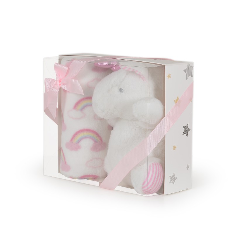 Baby blanket 90/75 cm with toy Unicorn rainbow