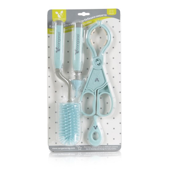 Set of cleaning brushes and tongs for baby bottles blue Set of cleaning brushes and tongs for baby bottles blue