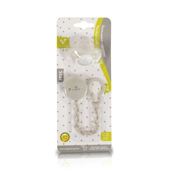 Pacifier with holder Star gray Pacifier with holder Star gray