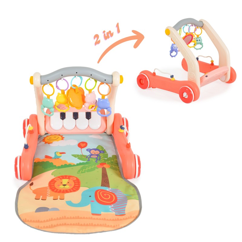 2 in 1 push walker and play mat Pink piano HE0637
