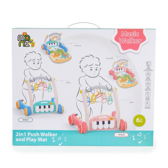 2 in 1 push walker and play mat Pink piano HE0637