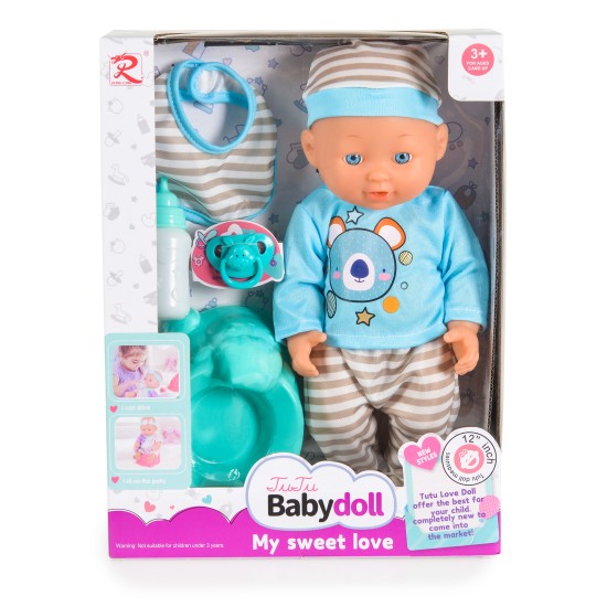 12“ Doll with potty and pacifier Grey 6812